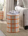 Orange on Cream Gingham Check Ceramic Stool - Flannery