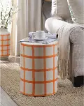 Orange on Cream Gingham Check Ceramic Stool - Flannery