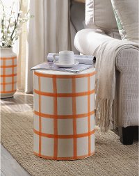 Orange on Cream Gingham Check Ceramic Stool - Flannery
