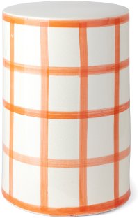 Orange on Cream Gingham Check Ceramic Stool - Flannery-2