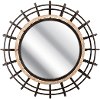 31 Inch Round Iron and Firwood Wall Mirror