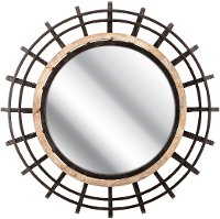 31 Inch Round Iron and Firwood Wall Mirror