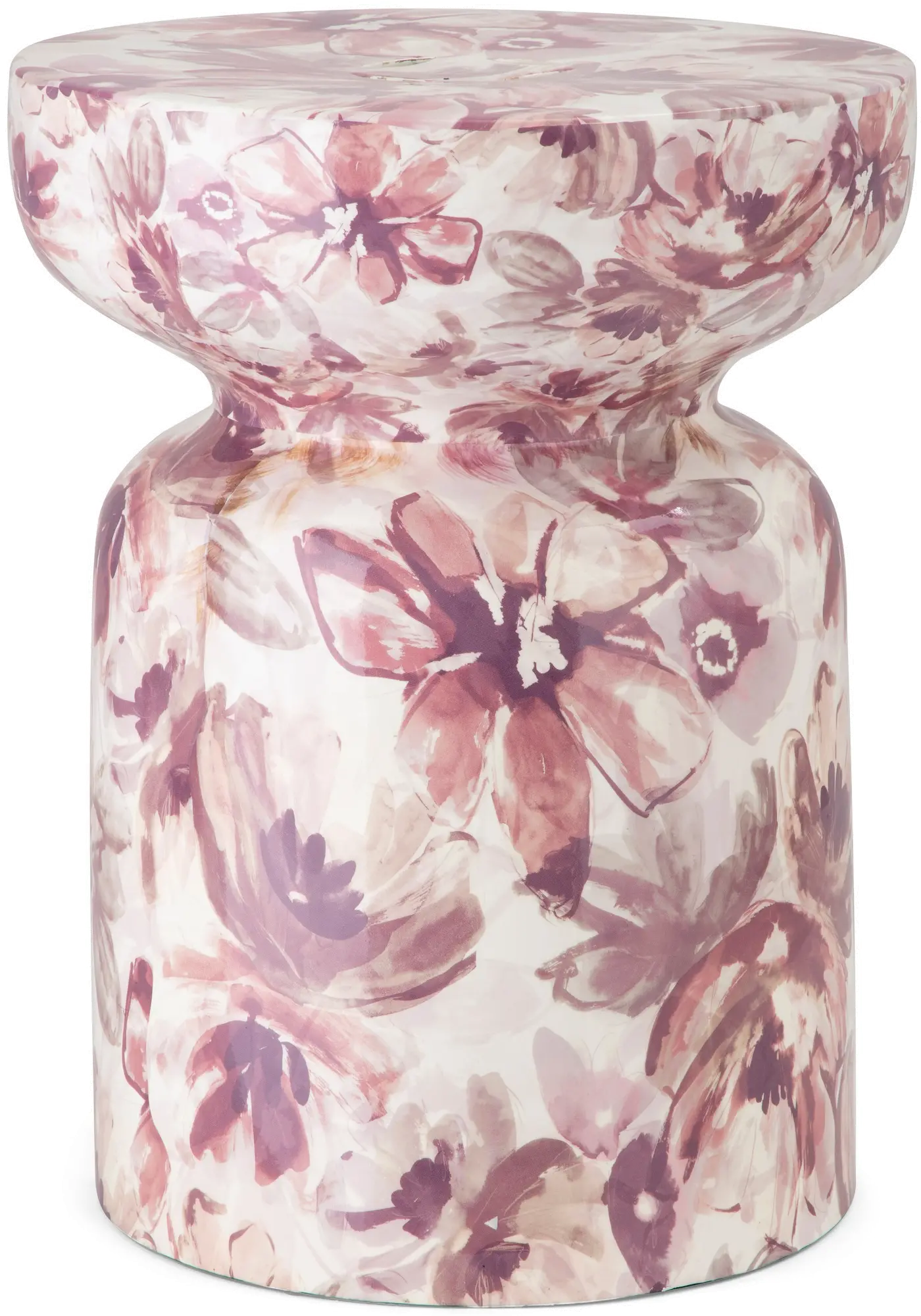 18 Inch Blush Pink and Purple Floral Garden Stool-1