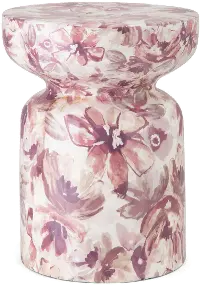 18 Inch Blush Pink and Purple Floral Garden Stool