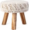 Round Beige Macrame Stool with Brown Legs - Courtois