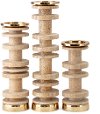 10 Inch Light Neutral Wood and Gold Metal Candle Holder