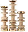 10 Inch Light Neutral Wood and Gold Metal Candle Holder