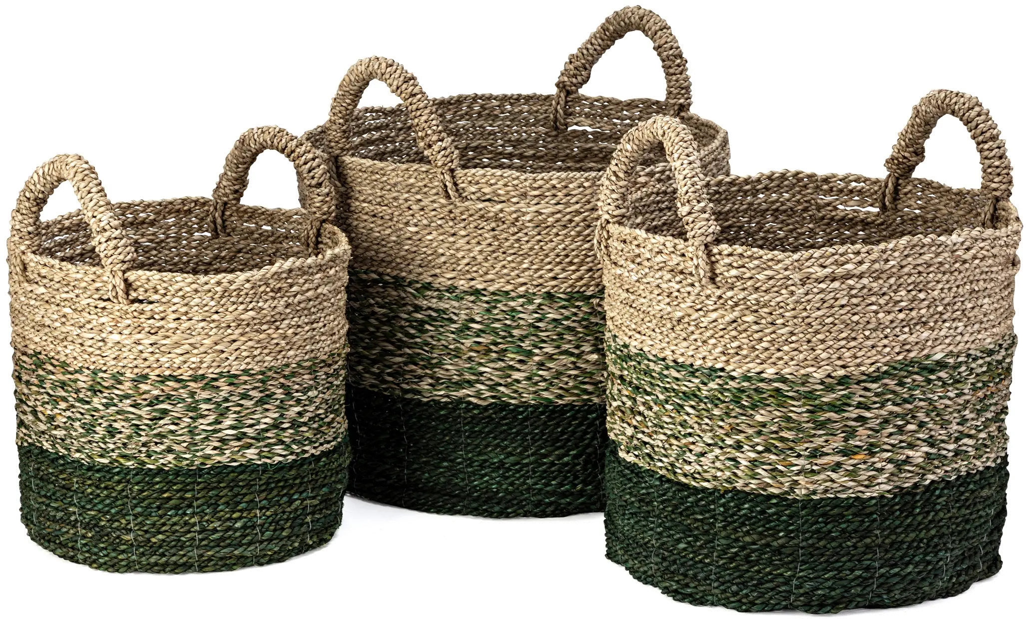 13 Inch Green and Light Brown Seagrass Basket with Handles-1