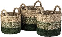 13 Inch Green and Light Brown Seagrass Basket with Handles