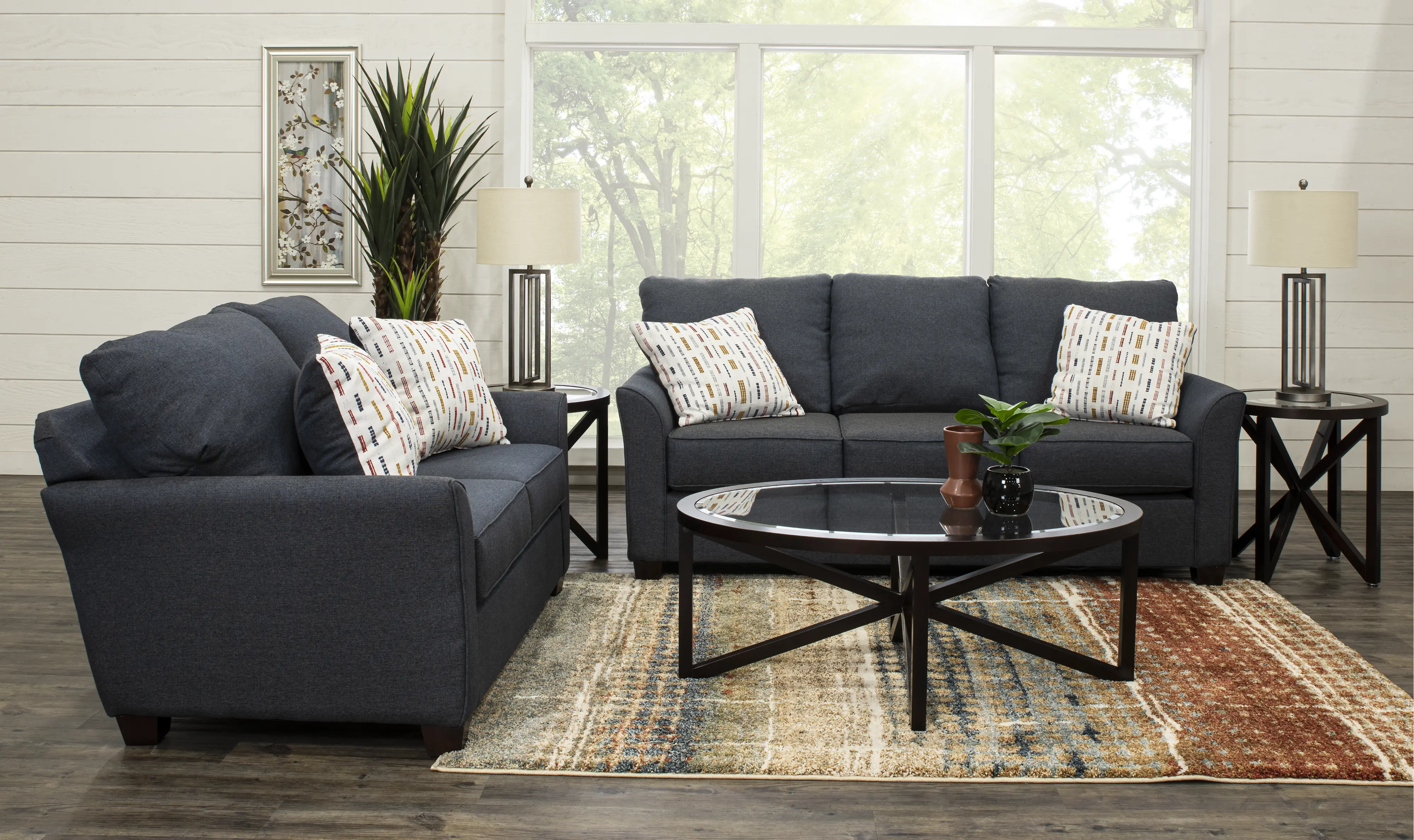 Contemporary Navy Blue 7 Piece Living Room Set - Tara-1