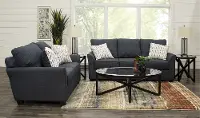 Contemporary Navy Blue 7 Piece Living Room Set - Tara