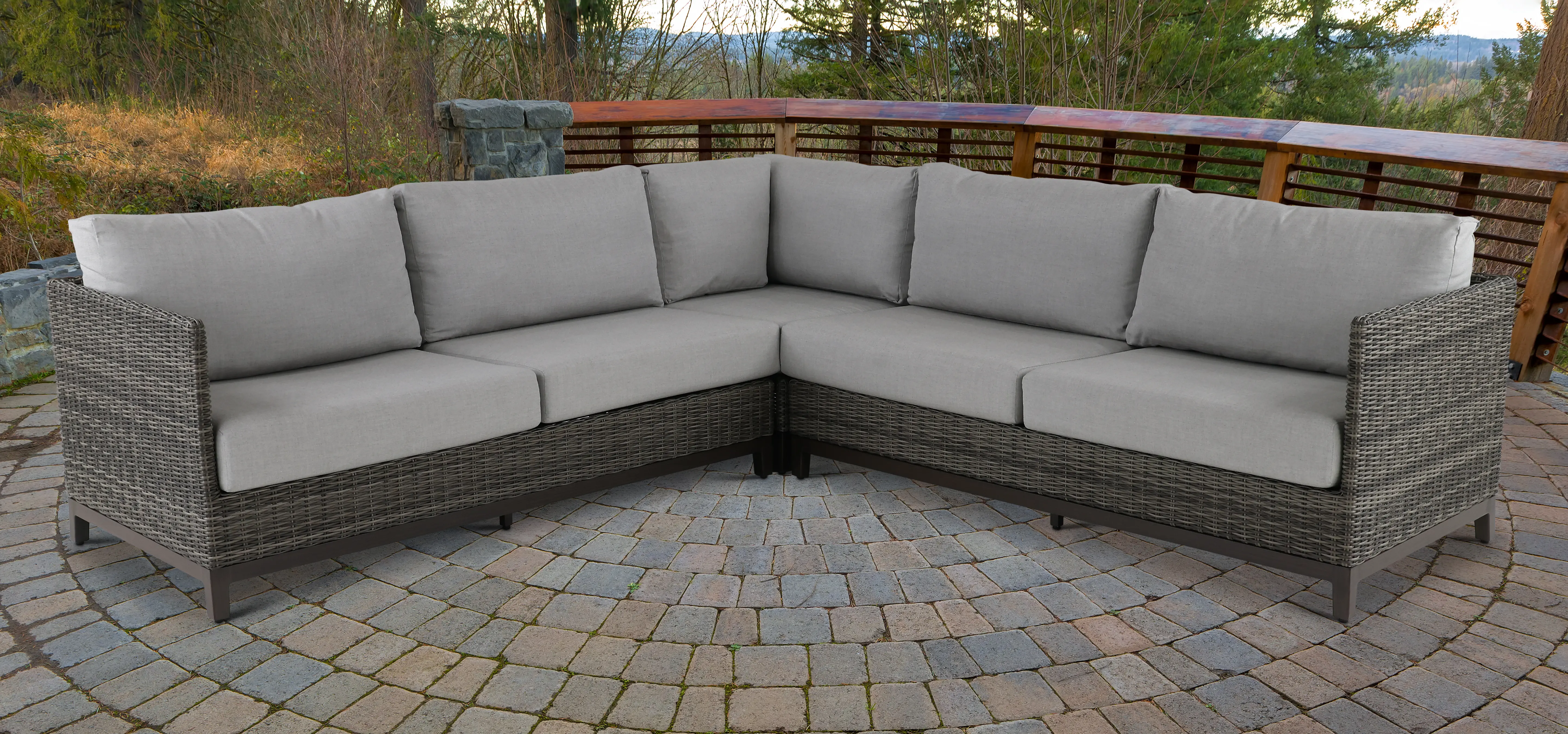 Nevis Woven Gray 3 Piece Patio Sectional with Sunbrella Fabric-2