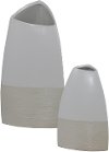 9 Inch Two Tone Tan and White Triangle Shaped Vase