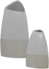 9 Inch Two Tone Tan and White Triangle Shaped Vase