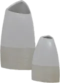 9 Inch Two Tone Tan and White Triangle Shaped Vase