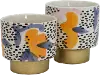 6 Inch Blue, Yellow, and White Ceramic Pot
