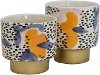 5 Inch Blue, Yellow, and White Ceramic Pot