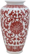 15 Inch Red and White Floral Ceramic Vase
