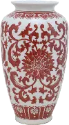 15 Inch Red and White Floral Ceramic Vase