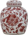 8 Inch Red and White Ceramic Jar with Lid