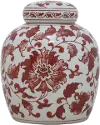 8 Inch Red and White Ceramic Jar with Lid