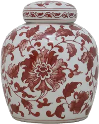 8 Inch Red and White Ceramic Jar with Lid