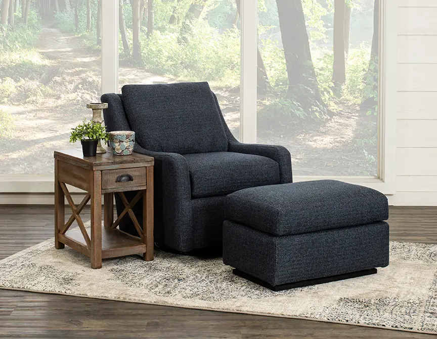 Transitional Navy Blue Swivel Glider Chair - Sugar Shack-2