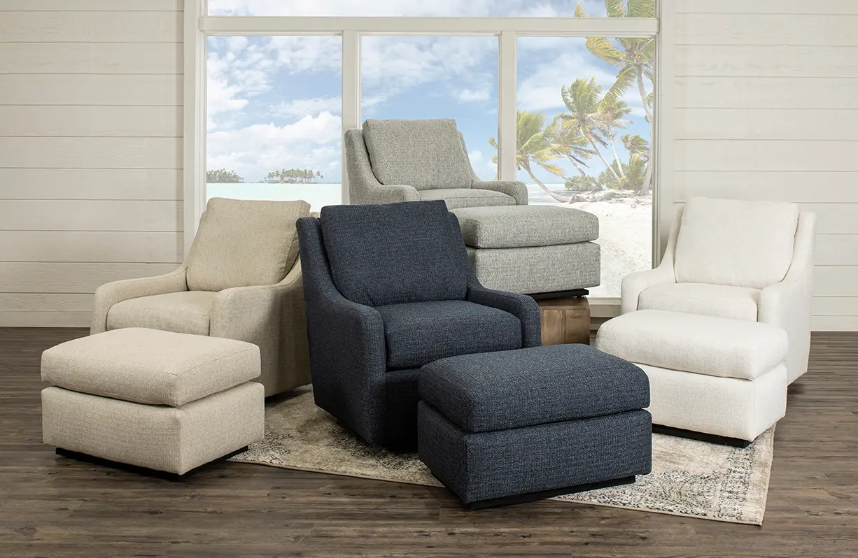 Transitional Navy Blue Swivel Glider Chair - Sugar Shack-5