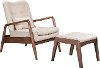 Mid Century Modern Beige Lounge Chair and Ottoman - Bully