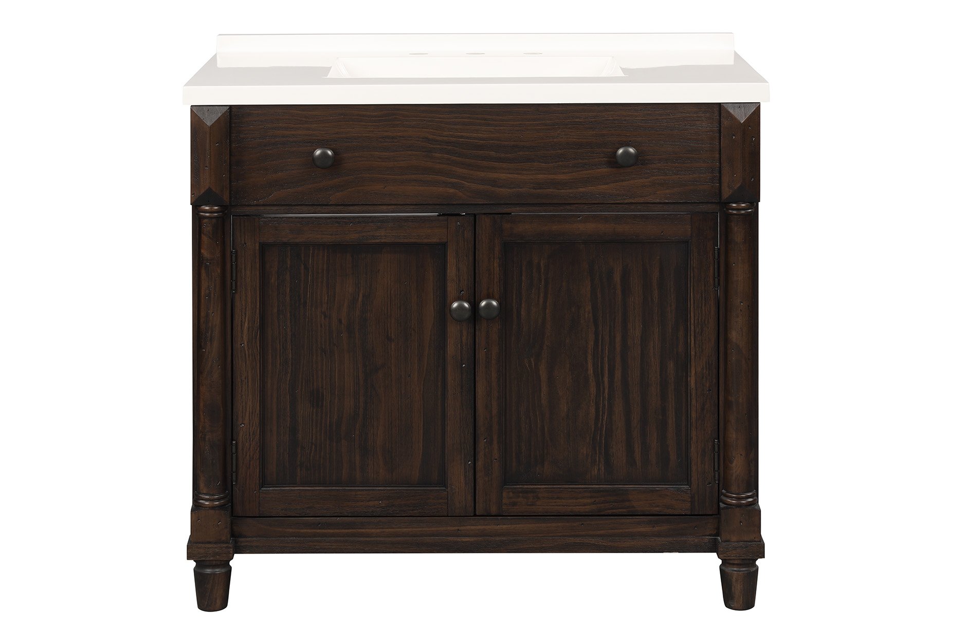 37 Inch Dark Brown Single Bathroom Vanity with Sink - Almada-1