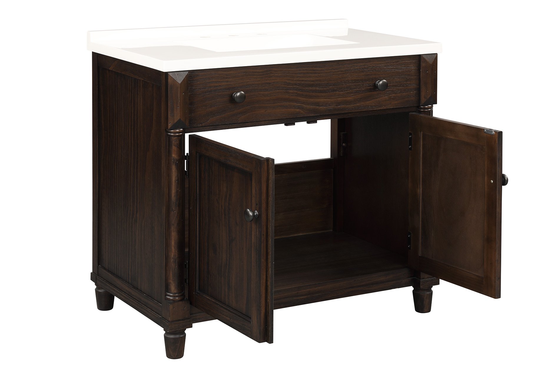 37 Inch Dark Brown Single Bathroom Vanity with Sink - Almada-4