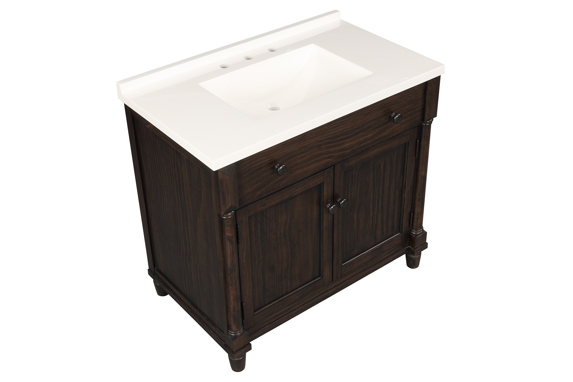 37 Inch Dark Brown Single Bathroom Vanity with Sink - Almada-7