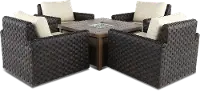 Sunset 5 Piece Patio Fire Pit with Gliding Lounge Chairs
