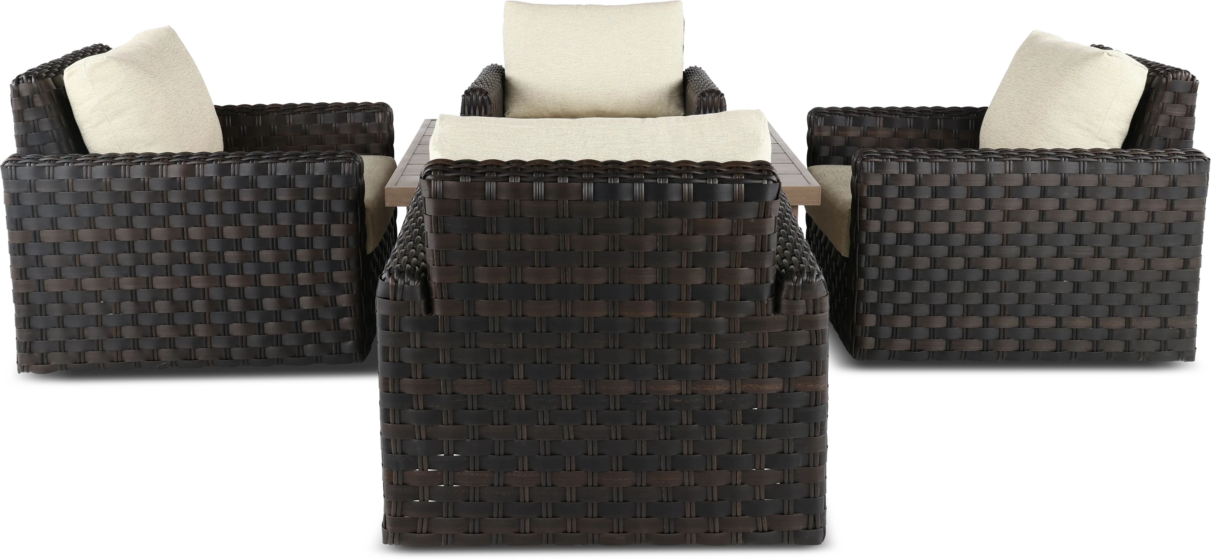 Sunset 5 Piece Patio Fire Pit with Gliding Lounge Chairs-3