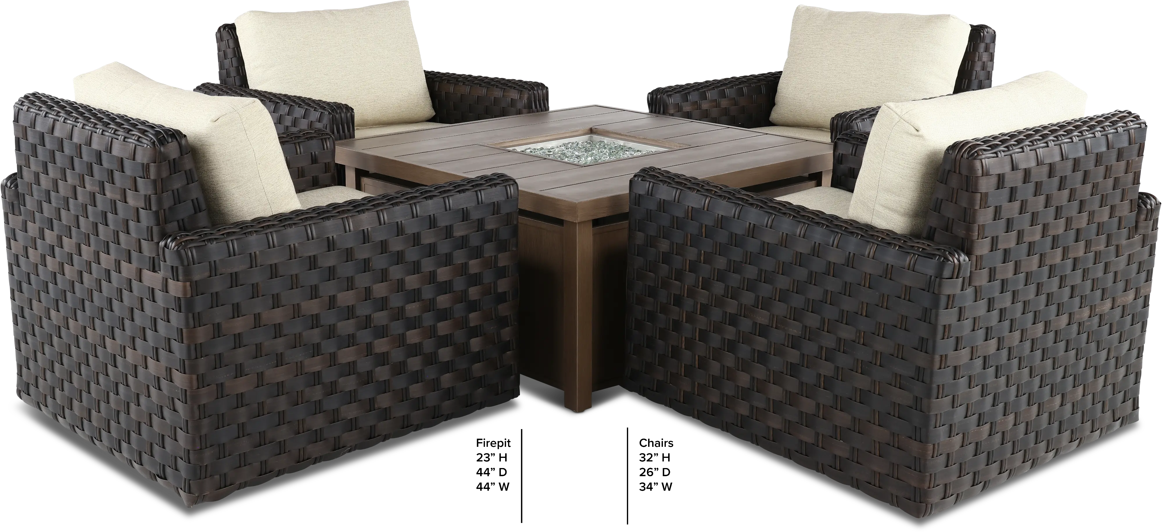 Sunset 5 Piece Patio Fire Pit with Gliding Lounge Chairs-4