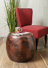 Clearance Round Textured Brown Accent Table - Nuria