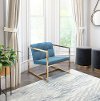 Modern Blue Upholstered Lounge Chair with Gold Frame