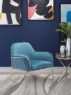 Modern Upholstered Blue Arm Chair with Gold Frame