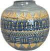 7 Inch Round Blue Tribal Vase