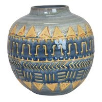 7 Inch Round Blue Tribal Vase