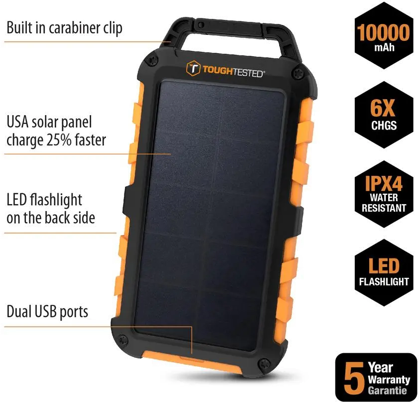 TT-PB-SL10 ToughTested Solar Portable Power Bank - 10,000mAh-2