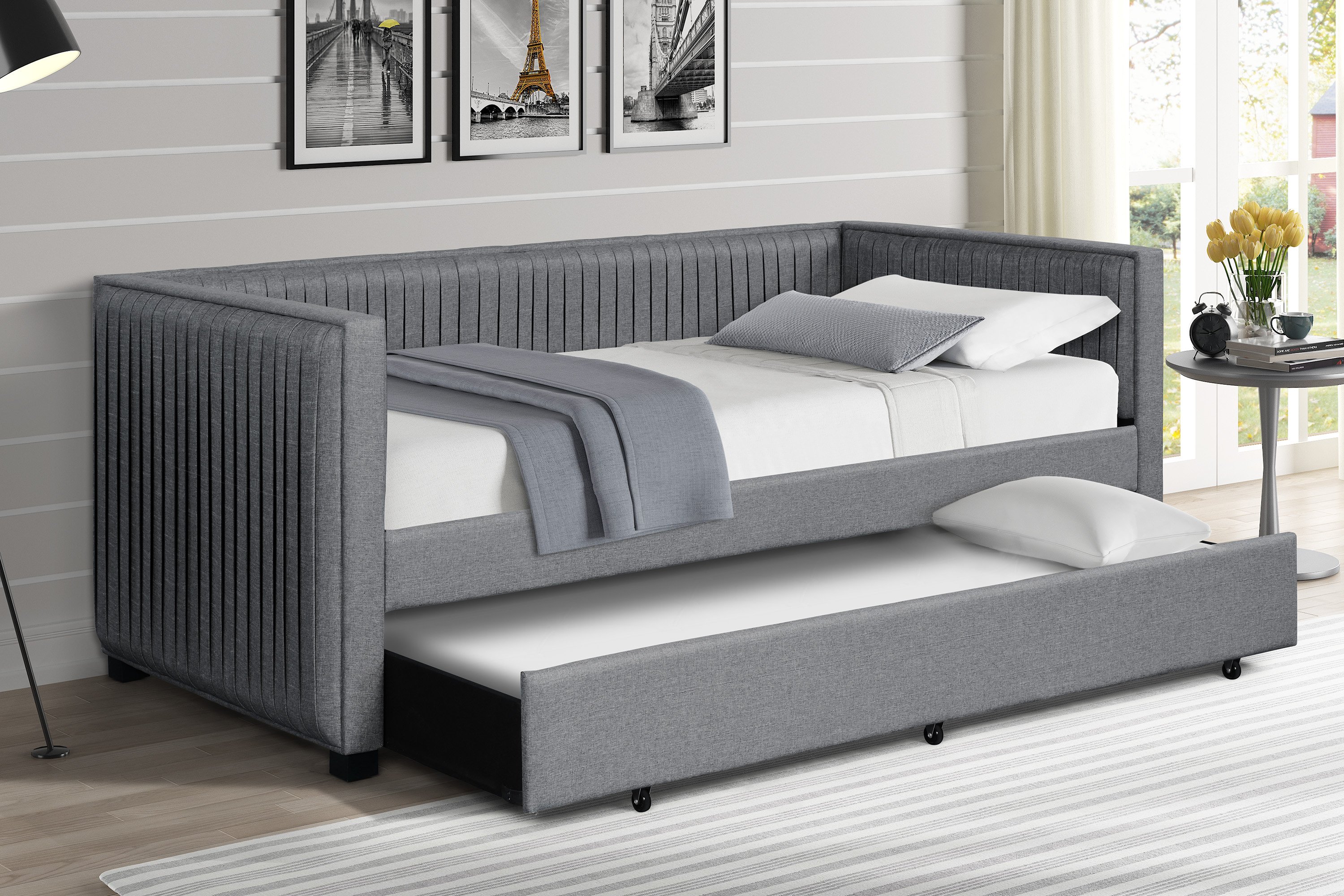 Emery Modern Gray Twin Daybed with Trundle-1
