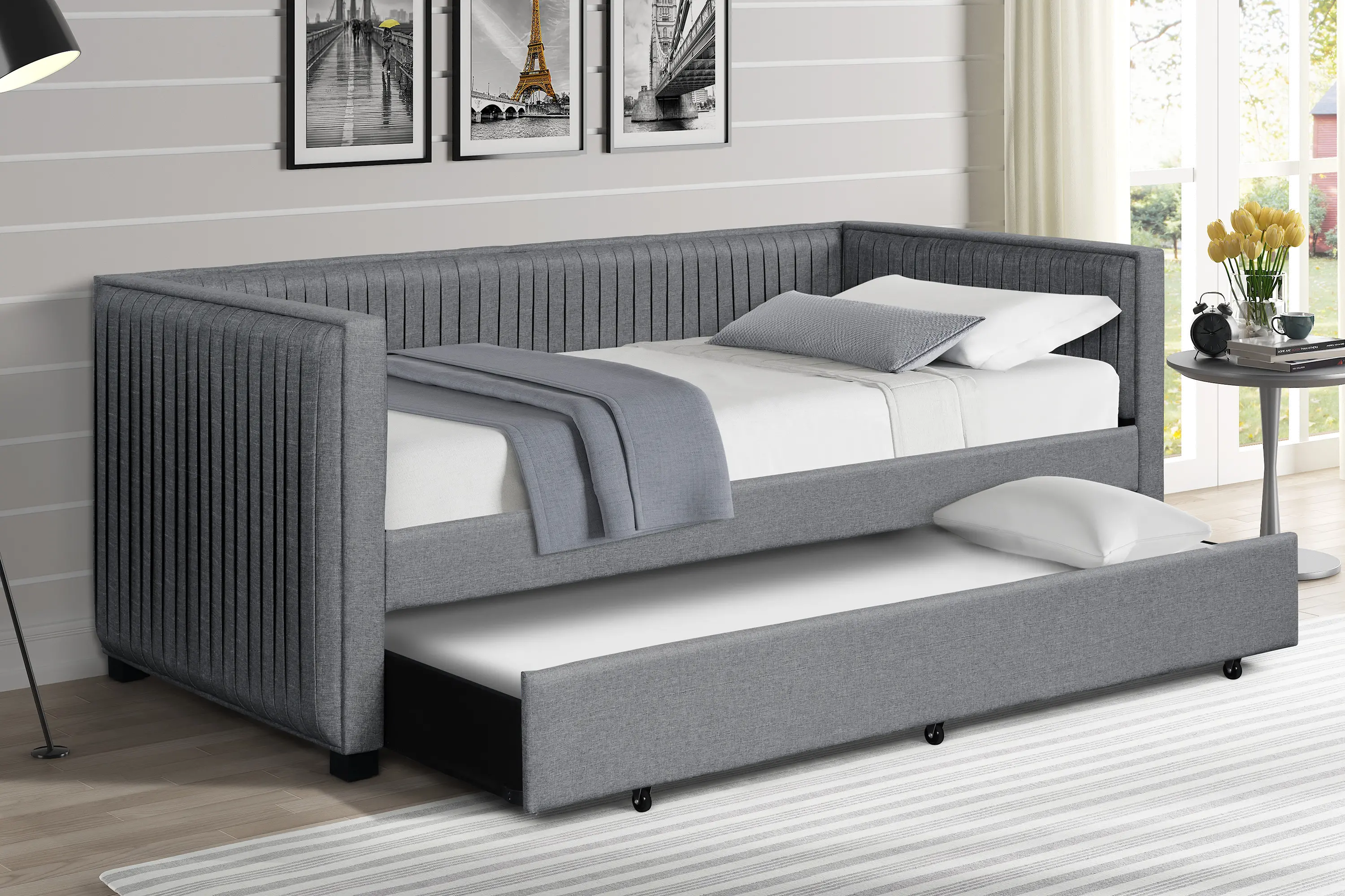 Emery Modern Gray Twin Daybed with Trundle-1