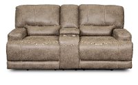 Mushroom Tan Power Reclining Loveseat with Console - Omega