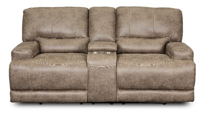 Mushroom Tan Power Reclining Loveseat with Console - Omega