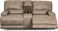 Mushroom Tan Power Reclining Loveseat with Console - Omega-4