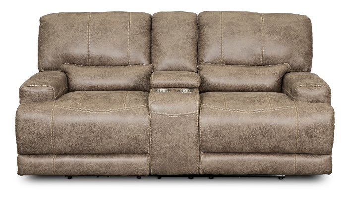 Omega Tan Power Reclining Loveseat with Console