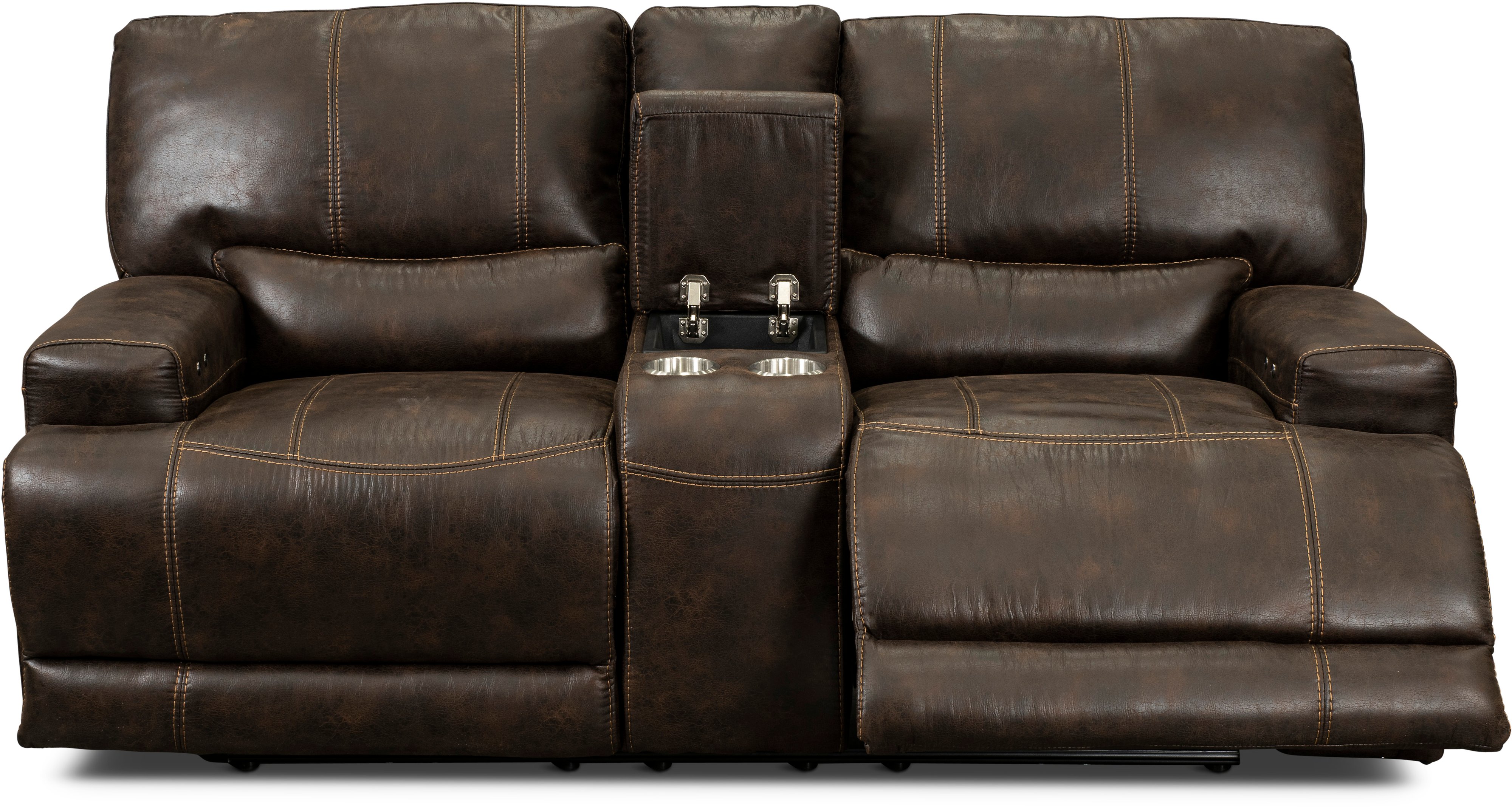 Omega Chocolate Brown Power Reclining Loveseat with Console-1