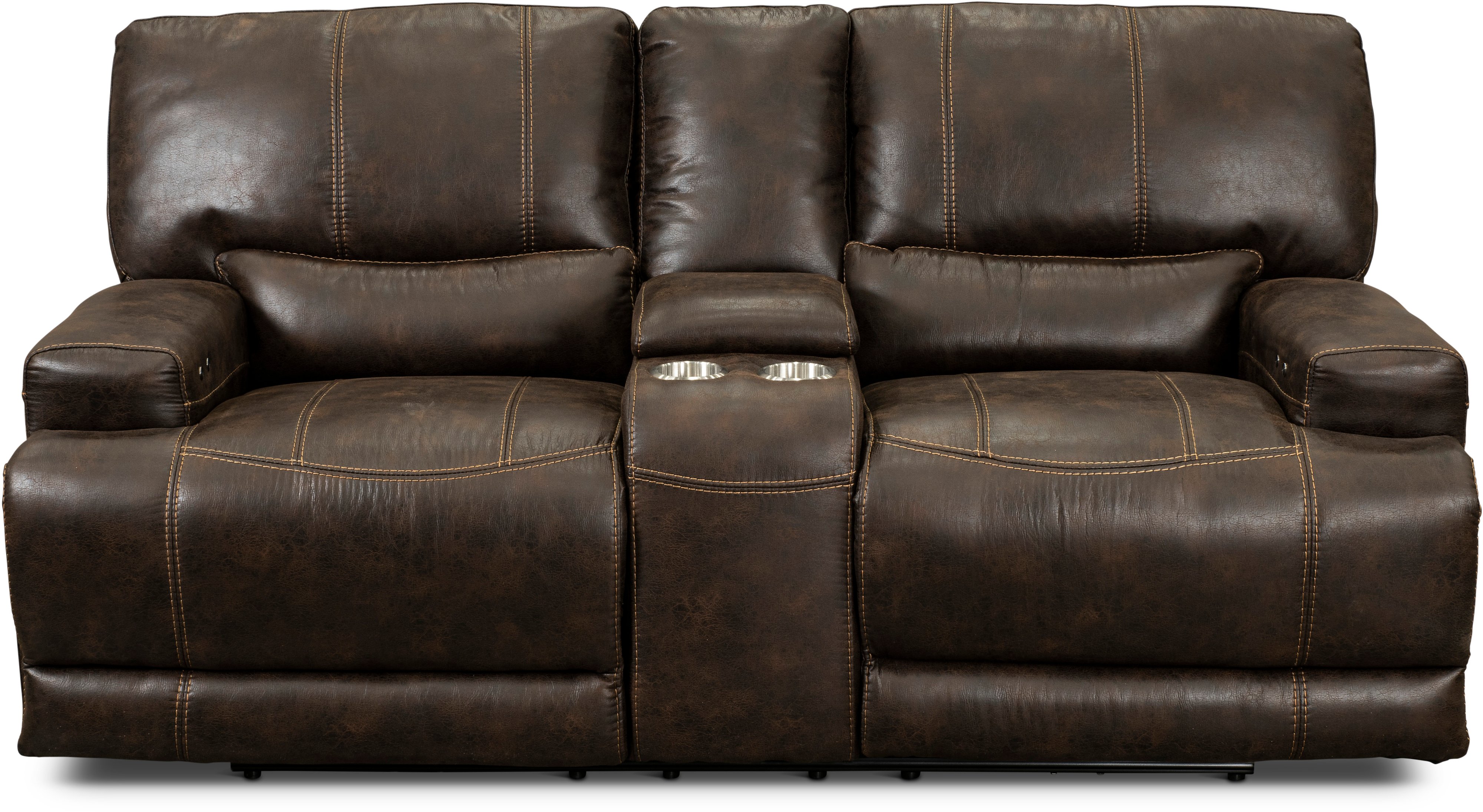 Omega Chocolate Brown Power Reclining Loveseat with Console-2