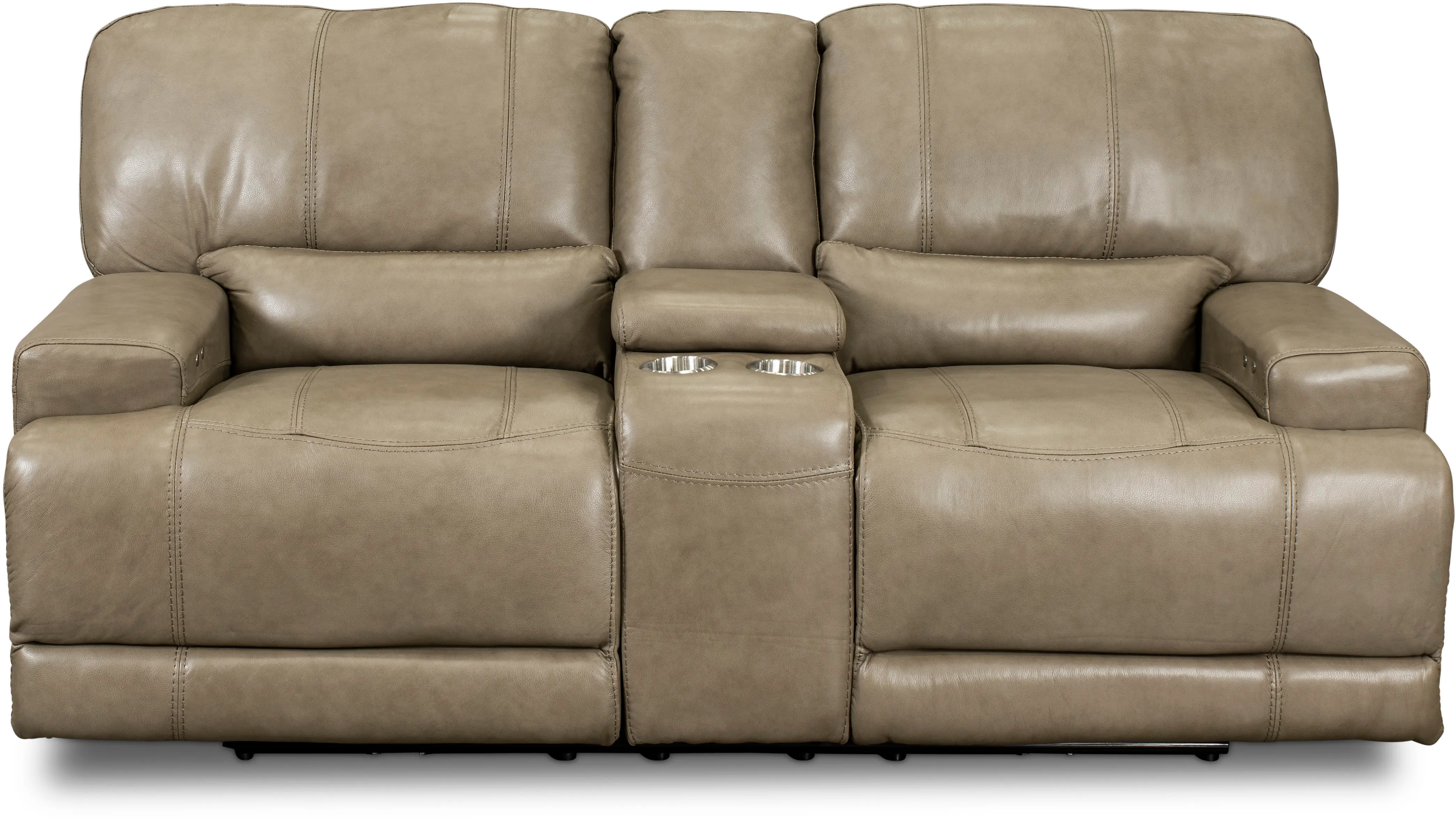 Omega Taupe Leather Power Reclining Loveseat with Console-1